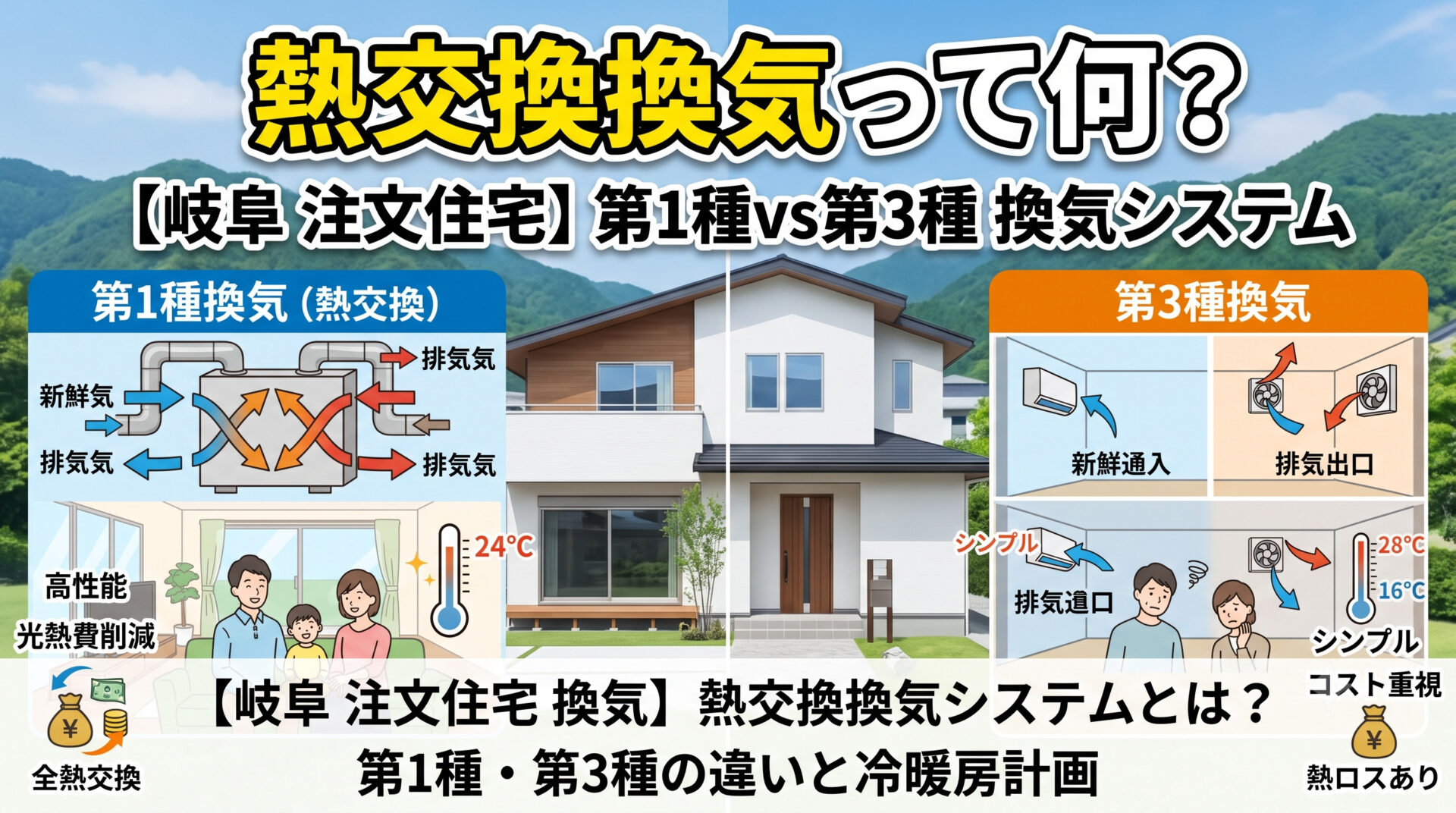 【岐阜 注文住宅 換気】熱交換換気システムとは？第1種・第3種の違いと冷暖房計画